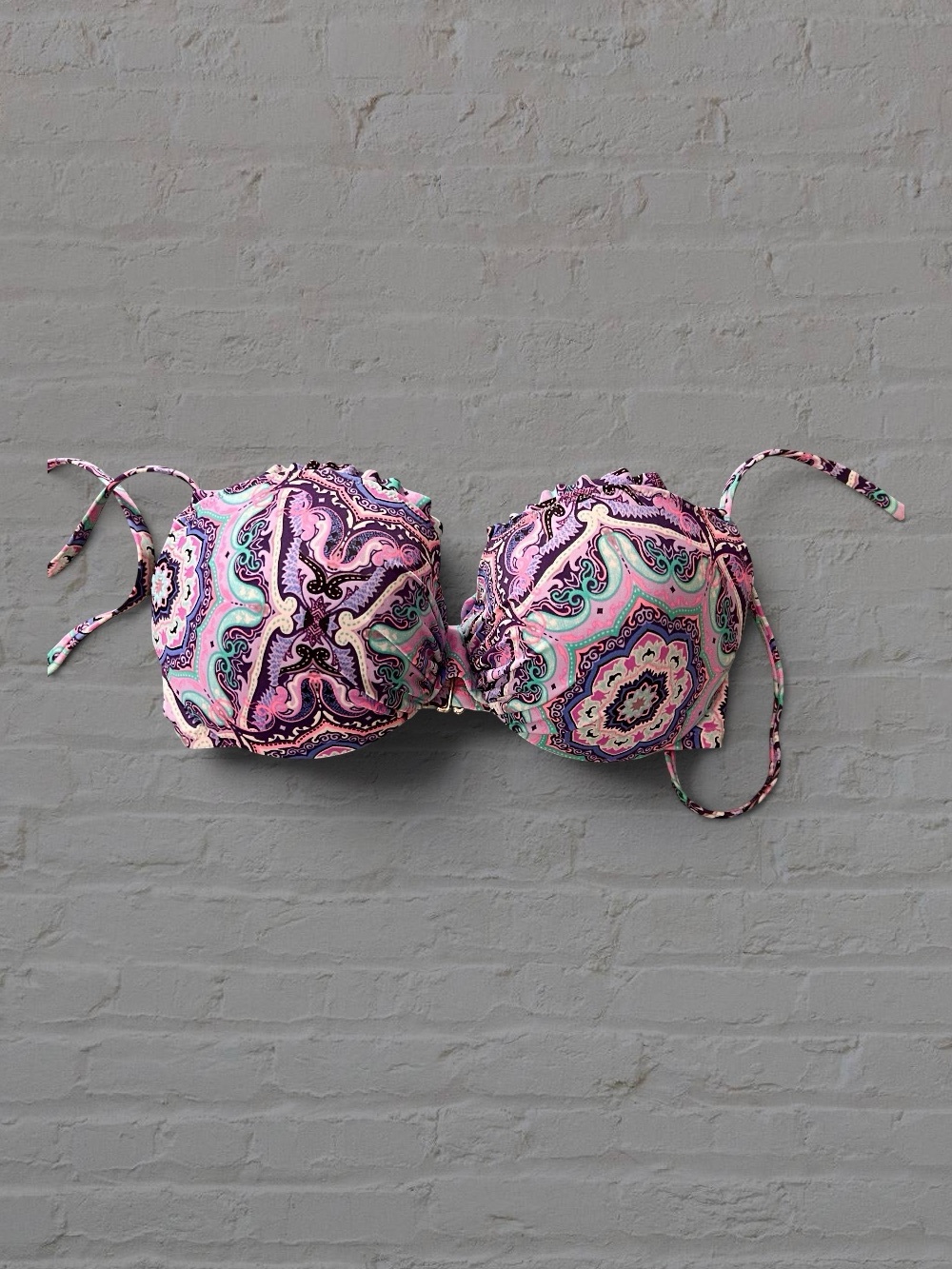 Victoria's Secret Purple Paisley Swim Top with Pink & Teal Accents